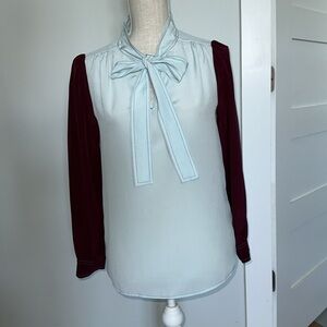 J crew Retail 100% Silk reimagined bow tie neck blouse top washable size XS